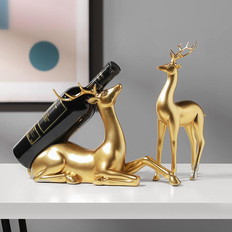 ワインラック 置物 ゴールド 鹿 おしゃれ 樹脂製 ヨーロピアン リビング 卓上 玄関 インテリア ディス..