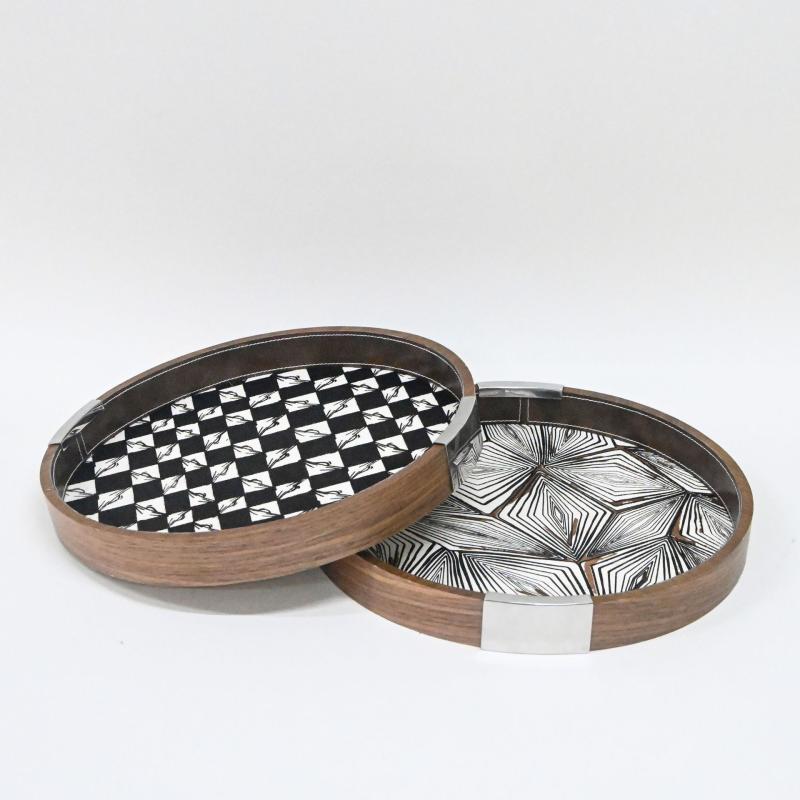 インテリア雑貨 モダン シンプル おしゃれ ウォールナット 馬毛 円形 トレイ トレー オブジェ 置物 デスクトップ コーヒーテーブル リビング ゲストハウス モデルルーム