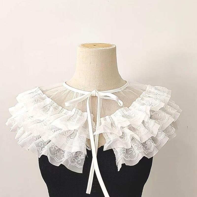 ショール レディース レース 花柄 透かし編み ショート丈 ケープ ポンチョ 日焼け防止 UVカット マルチウェイ 付け襟 フェイクカラー 冷房対策 夏 万能 スイート かわいい ポリエステル(4)