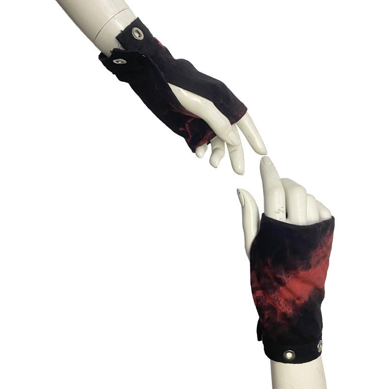 アームカバー ユニセックス 男女兼用 メタルパンク ロック ストリート 原宿系 テックウェア 個性的 ハーフフィンガーグローブ 半指手袋 絞り染め タイダイ柄 綿 コットン素材 UVカット 日焼け対策 バイク ファッションアイテム