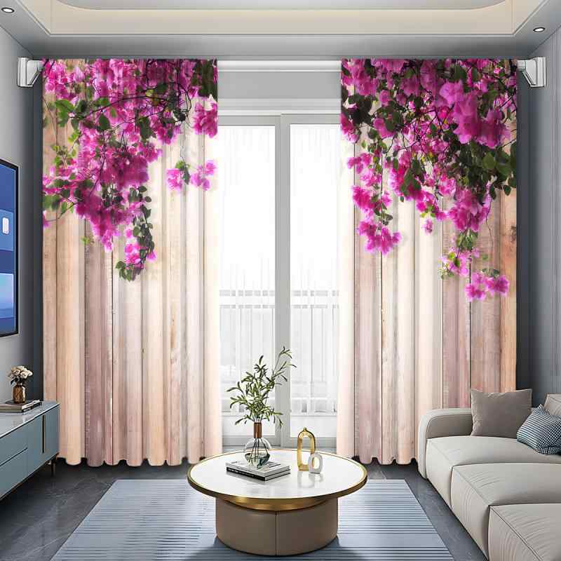 カーテン 2枚組 都市風景 街並み 3D デジタルプリント 花柄 フラワーデザイン ポリエステル モダン シ..
