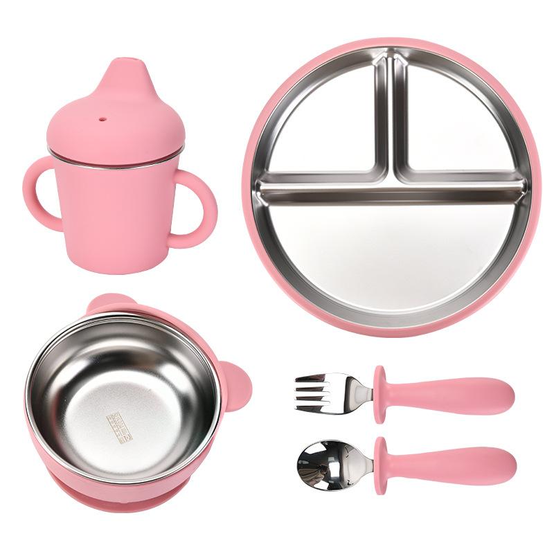 ベビー食器 離乳食 練習用 シリコン ボウル ステンレス プレート フォーク スプーン スパウトマグ 6点..
