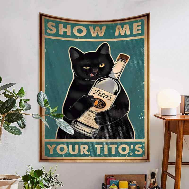 タペストリー レトロ 猫 お酒柄 ウォールデコレーション 北欧スタイル おしゃれ かわいい ポリエステル..
