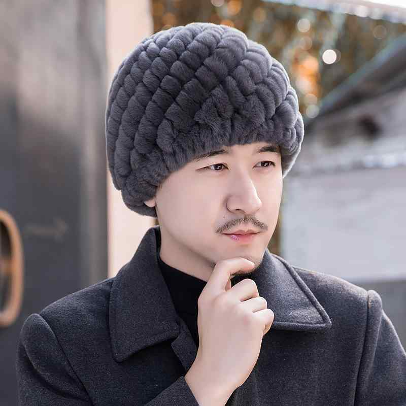 楽天花りぼんニット帽 メンズ 男性用 レッキスラビットファー 防寒 保温 厚手 肉厚 耳当て付き シニア 中高年 紳士 カジュアル ビジネス 冬 グレー ブラウン ブラック