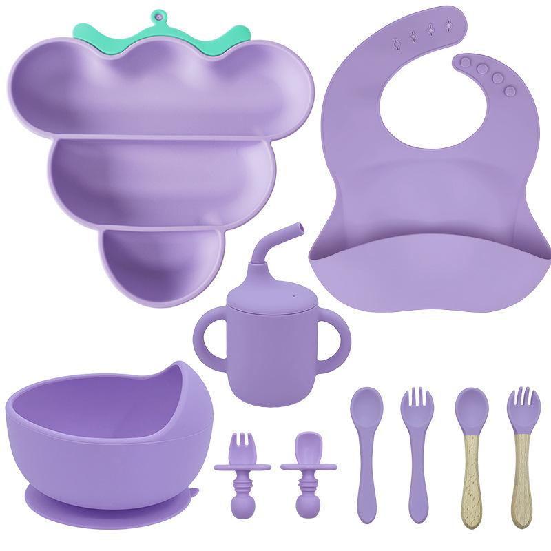 ベビー食器 シリコン お食事セット ビブ ボウル プレート 仕切り皿 フォーク スプーン ストローマグ 吸..