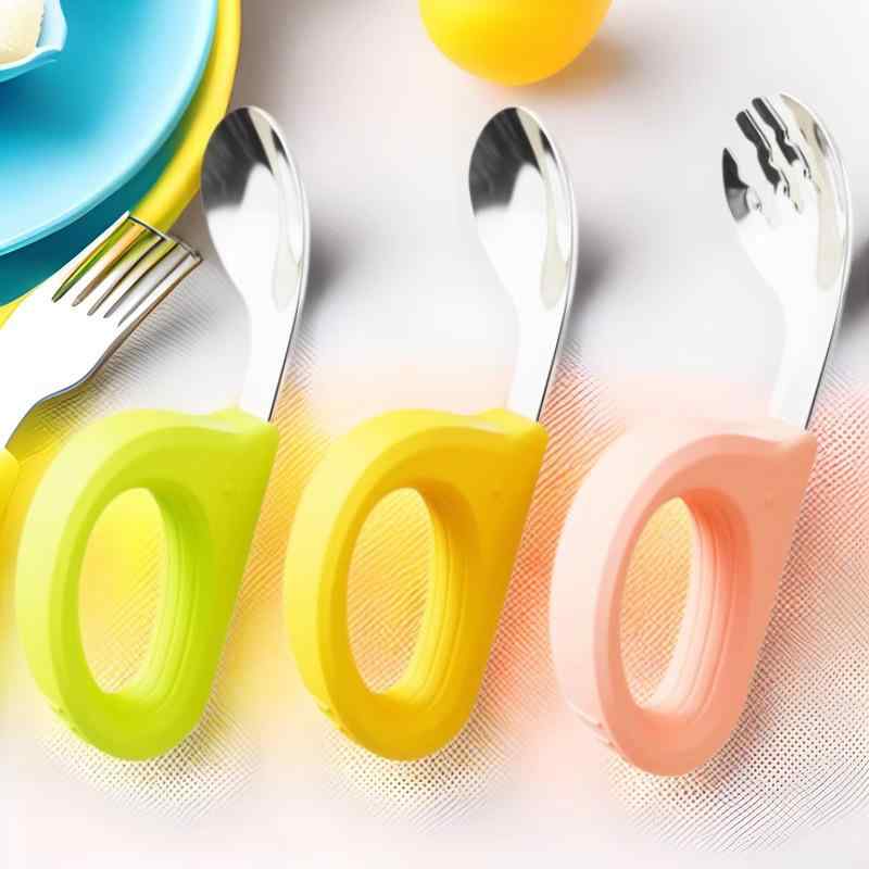 ベビー食器 1歳から 赤ちゃん用 スプーン フォークセット 2本セット ステンレス製 ラウンドハンドル 離..