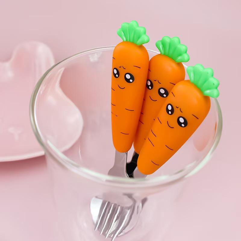 ベビー食器 幼児 キッズ にんじん キャラクター 304ステンレス 離乳食 スプーン フォーク フルーツピュ..