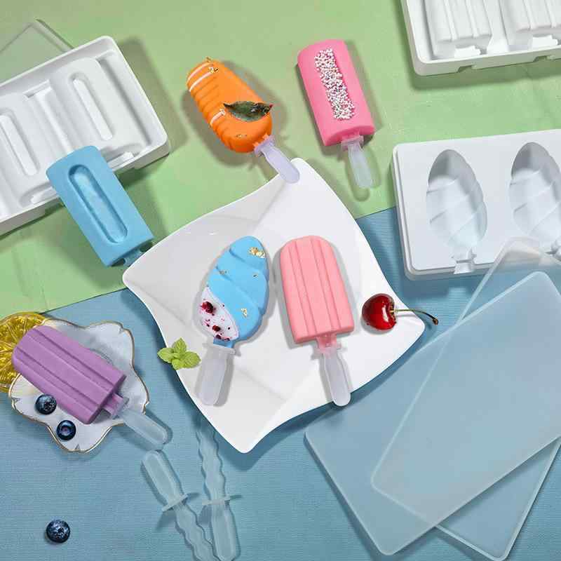 シリコンモールド アイスキャンディメーカー 手作り 3連 蓋付き スティック付き DIY アイスクリーム 製氷皿 氷菓 デザート おやつ 冷凍 簡単 家庭用 夏 サマー キッチン用品