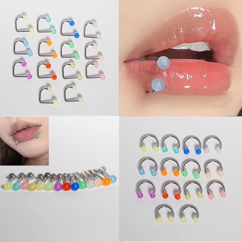 ボディピアス 男女兼用 蓄光 アクリル ステンレス C型リング D型バー 馬蹄形リング リップピアス 軟骨..