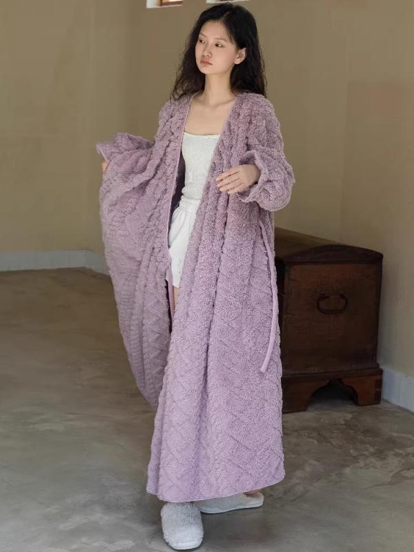 マタニティパジャマ レディース 妊婦 産前産後 授乳服 ゆったり ルーズ ロング丈 ガウン ローブ 保温 あったか フランネル素材 ポリエステル 長袖 ウエストリボン 紐付き ルームウェア 寝巻き 部屋着 入院着 秋冬