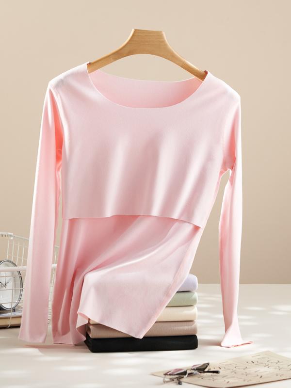 トップス マタニティ レディース 発熱 保温 秋冬 産後 授乳口付き パジャマ ルームウェア インナー 部屋着 無地 エレガント かわいい