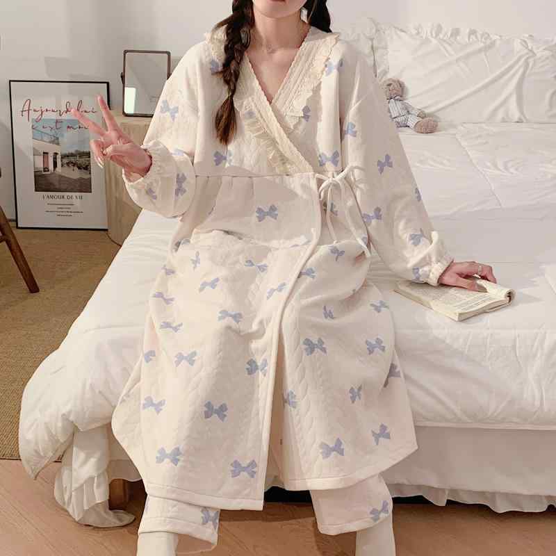 マタニティ ルームウェア レディース 妊婦 産後 授乳 パジャマワンピース ドレス 出産準備 入院 厚手 保温 エアコットン あたたかい ゆったり 長袖 ポケット付き ロング丈 秋冬