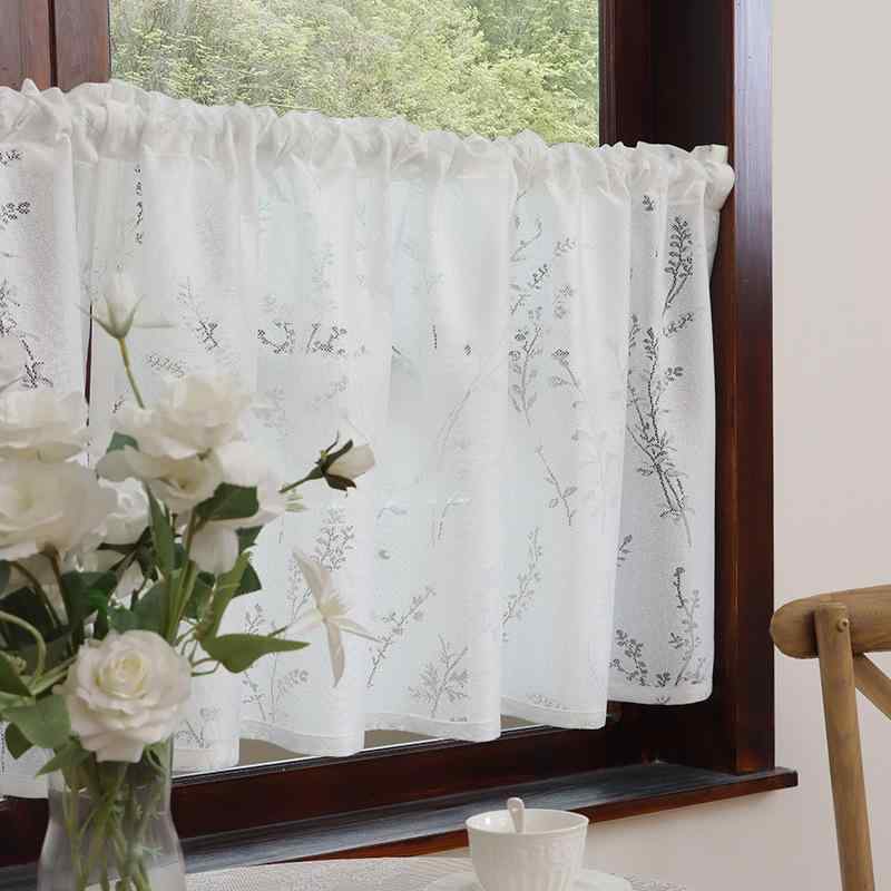 カフェカーテン レースカーテン カントリー アメリカン フレンチスタイル ラベンダー 花柄 ホワイト ポリエステル かわいい リビング 出窓 ベランダ 玄関 間仕切り 目隠し