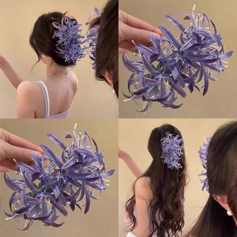 ヘアアクセサリー レディース 髪飾り 彼岸花 フラワーモチーフ バンスクリップ 漢服 古風 レトロ アン..
