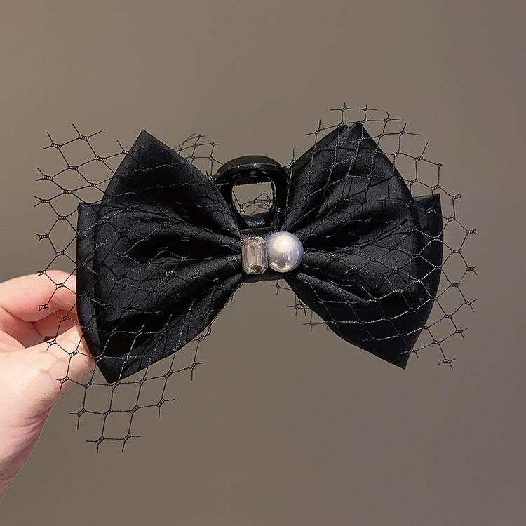 ヘアクリップ レディース ビッグリボン ブラック フレンチスタイル 上品 エレガント 高級感 バンスクリ..