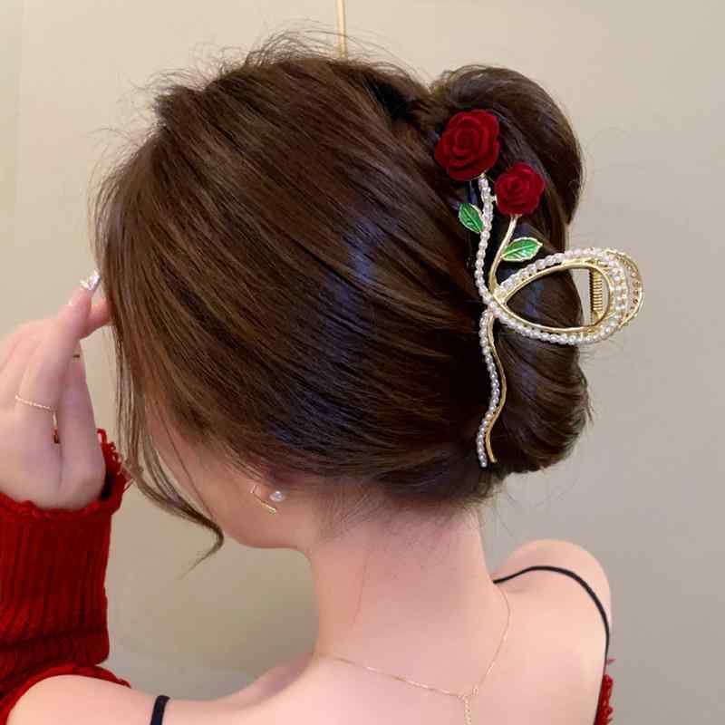 ヘアクリップ レディース ローズ ベロア 高級感 上品 エレガント 大ぶり シャーククリップ 髪留め まと..