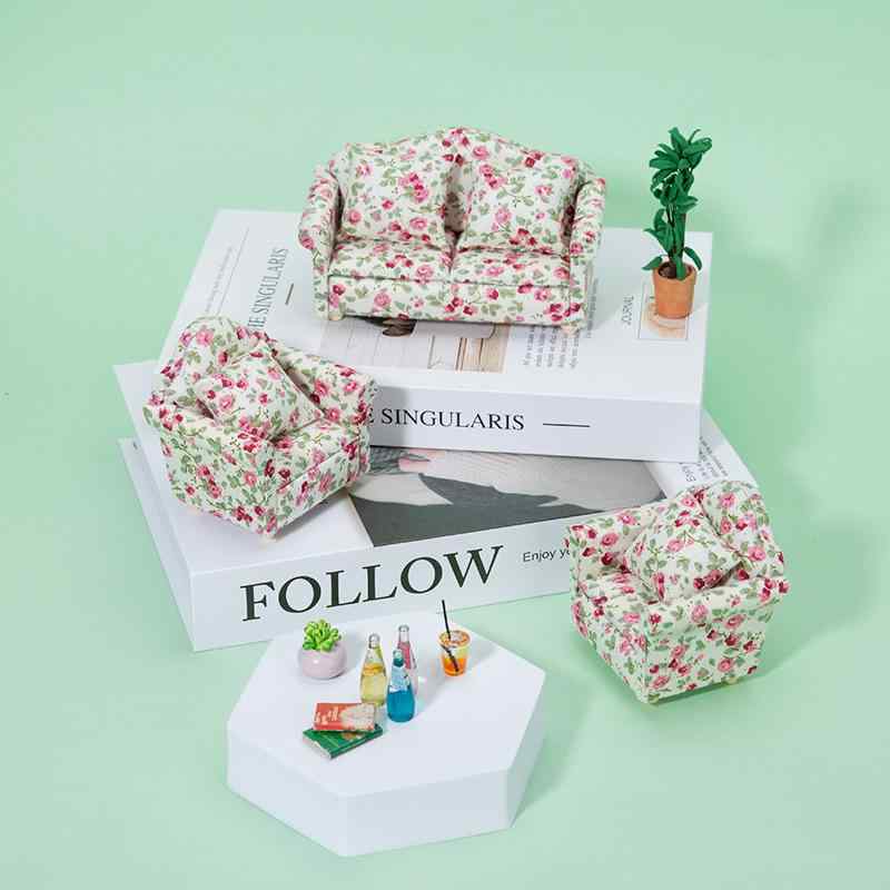 ミニチュア家具 ドールハウス 1/40スケール ヨーロピアン カントリー調 小花柄 ソファセット クッショ..