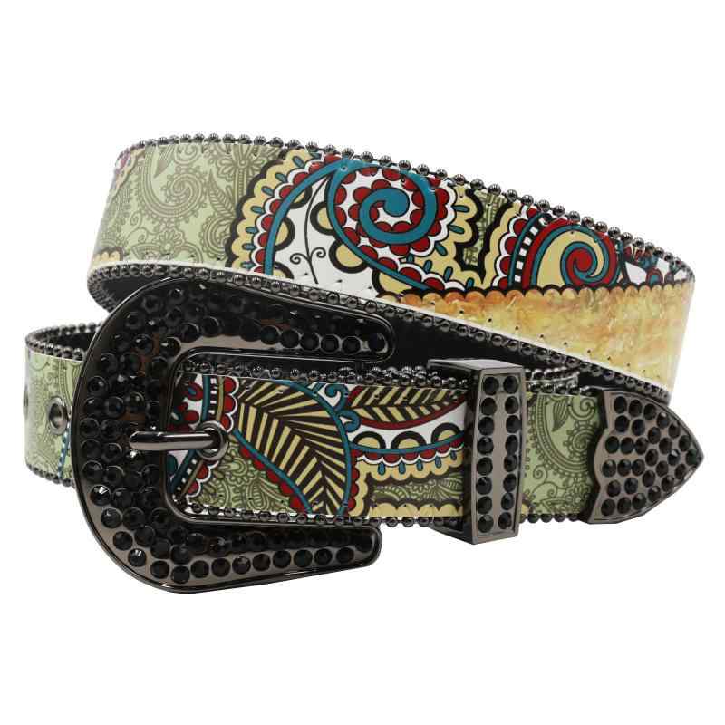 ベルト 個性的 トレンド PUレザー 合成皮革 グラフィック柄 ラインストーン スカル クロス スタッズ プ..