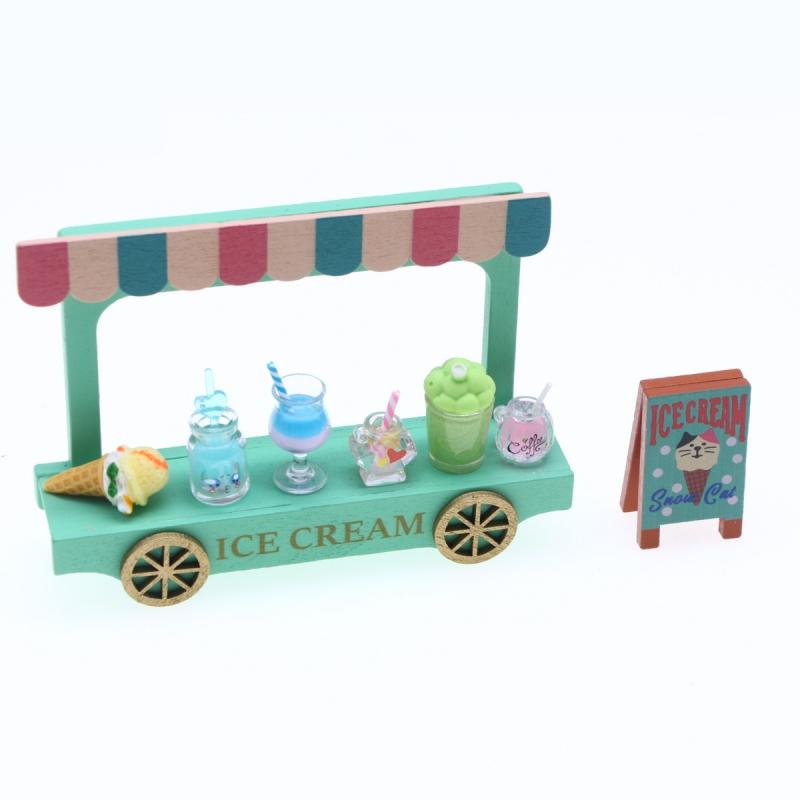 ミニチュア ドールハウス 木製 アイスクリームワゴン カート Zakka 模型 アクセサリー 撮影小物 ディス..