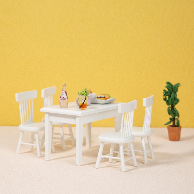 ドールハウス ミニチュア家具 DIY ハンドメイド モダン 室内 テーブルチェア 模型 材料 キット 工作 木製 精巧 リアル 組み立て ホワイト