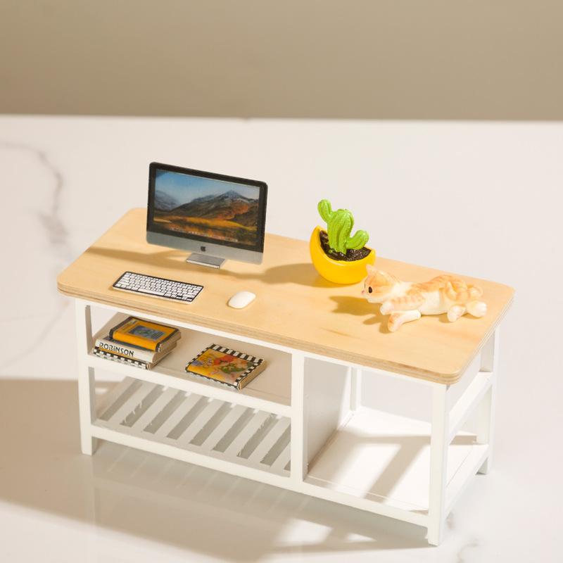 ドールハウス家具 ミニチュア家具 1/12スケール ダイニングテーブル 食卓 デスク 勉強机 パソコンデスク バーチ材 木製 ナチュラル ウォールナット アメリカンカントリー 小物 置物 ジオラマ