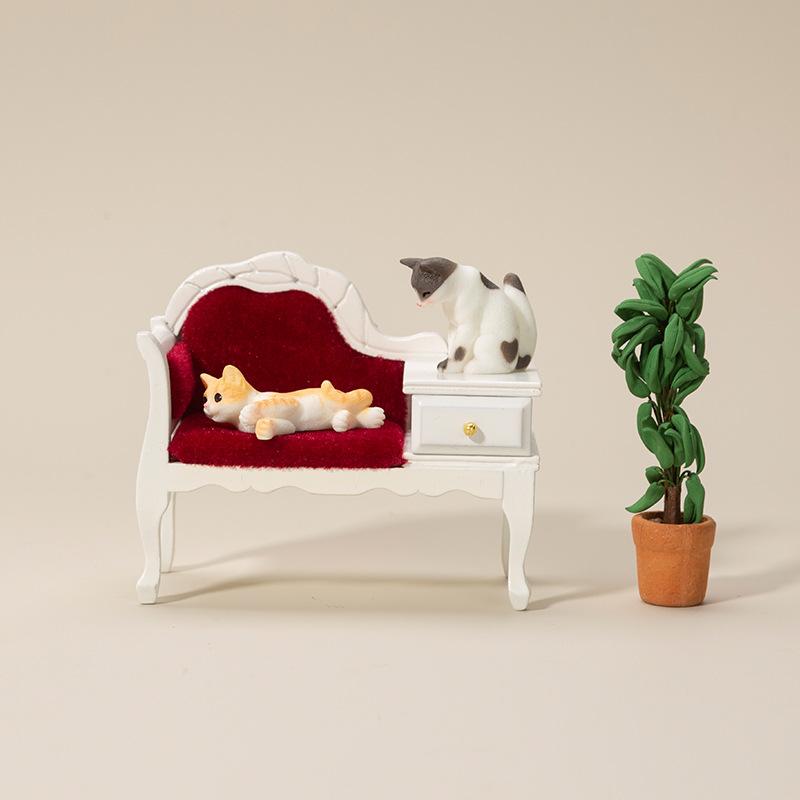 ドールハウス用 ミニチュア家具 1/12スケール リビング ソファー ローテーブル 引き出し付き キャビネット 収納棚 桐製 ホワイト アメリカンカントリー調 飾り