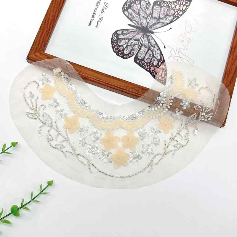 つけ襟 レディース 女性用 エレガント メッシュ パール スパンコール アップリケ ポリエステル ラウン..