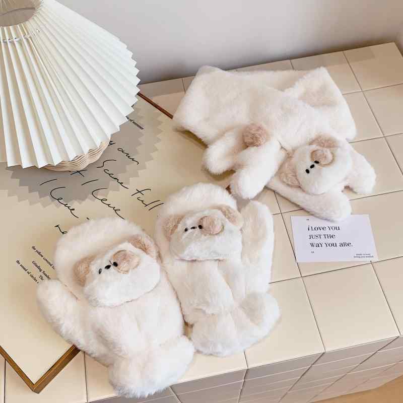 手袋 学生用 ミトン 子犬デザイン 首掛け マフラー ネックウォーマー 一体型 防寒 防風 厚手 ふわふわ ..