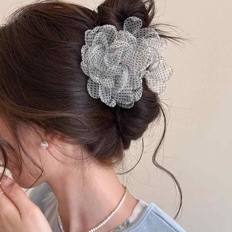 ヘアアクセサリー レディース シュシュ ヘアゴム フレンチスタイル ボリュームたっぷり ドット柄 水玉..