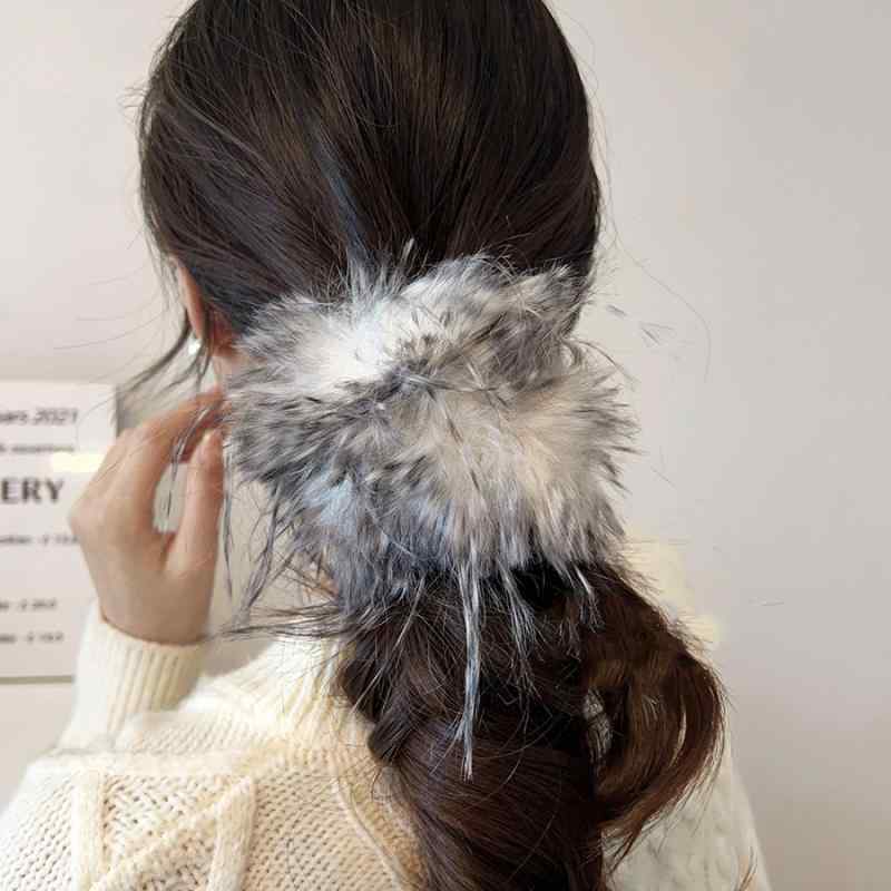 ヘアアクセサリー レディース 大人向け 高級感 ふわふわ フェイクファー シュシュ ポニーテール 髪ゴム 髪飾り エレガント ナチュラル グレー系 ブラウン系 秋冬
