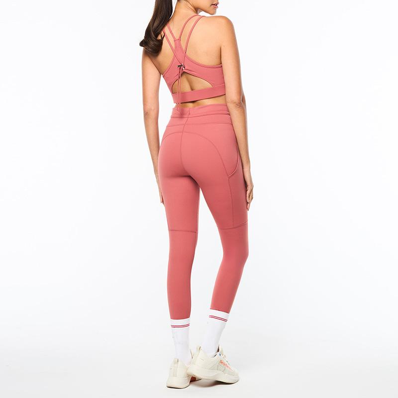 スポーツウェア レディース 女性用 上下セット ヨガブラ レギンス 背中見せ バックシャン ハイウエスト ヒップアップ 着圧 ピンク 通気性 ストレッチ 高弾力 接触冷感 フィットネス ジム ランニング トレーニング オールシーズン