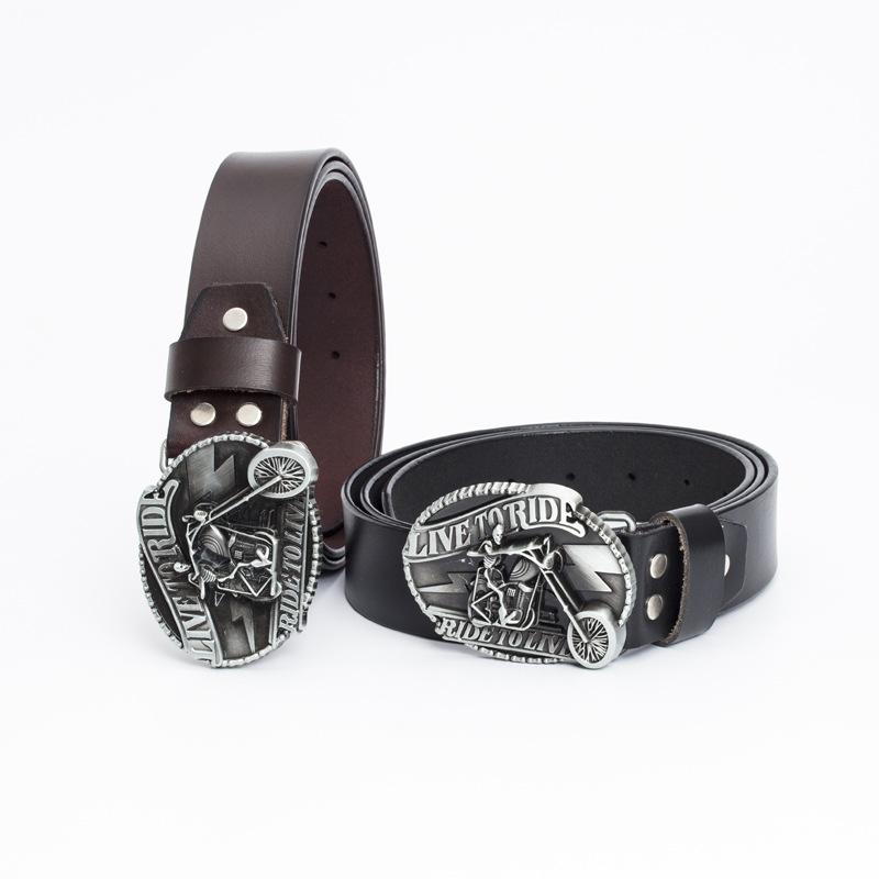 ベルト メンズ 男性用 レザー 本革 牛革 二層牛革 スカル プレートバックル 平滑バックル バイカー ラ..