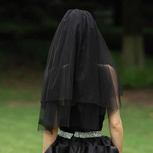 ベール レディース 黒 ブラック ダブルレイヤー レトロ ゴシック ハロウィン 魔女 ウィッチ コスプレ ..