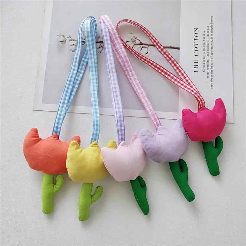 バッグチャーム レディース 韓国風 かわいい 少女 チューリップ フラワー おしゃれ キーホルダー キーリング ストラップ コットン リネン カラフル 春夏(x2)