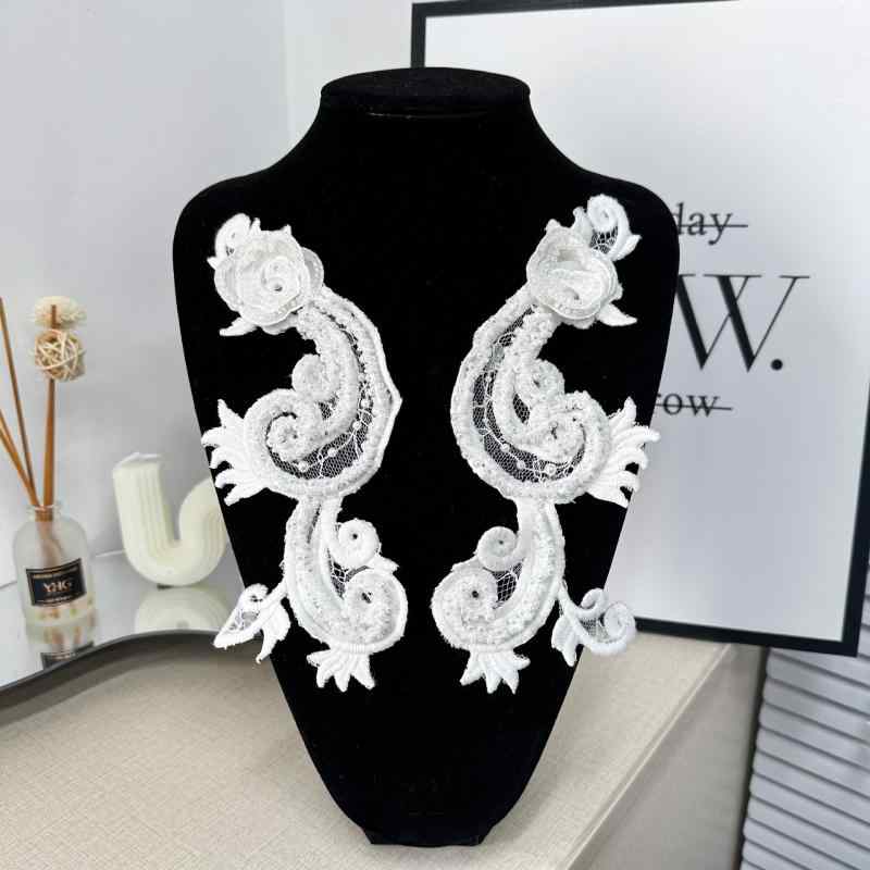 ワッペン 刺繍 ビーズ シンメトリー モノクロ ヨーロピアン 重厚感 アップリケ パッチ ポリエステル リ..