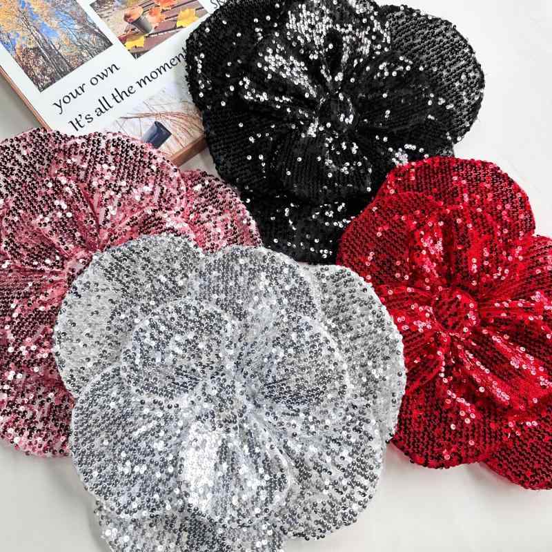 ブローチ きらきら スパンコール 立体 ビッグフラワー セクシー コサージュ ハンドメイド 欧米風 パーティー ドレスアップ アクセサリー 春夏 ローズピンク レッド シルバー ブラック(x2)