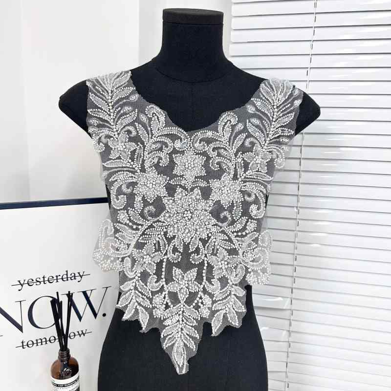 レディース 付け襟 つけ襟 立体 手刺繍 透かしレース スパンコール パール 飾り フォーマル ダンス 舞..