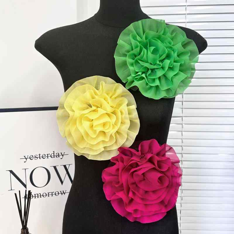 ブローチ 男女兼用 手作り 多層 立体 ファブリック 18cm 大花 コサージュ 髪飾り ヘアアクセサリー フォーマル パーティー 結婚式 入学式 卒業式 発表会 ドレス ワンピース ジャケット スーツ ポリエステル イエロー グリーン ローズピンク(x2)