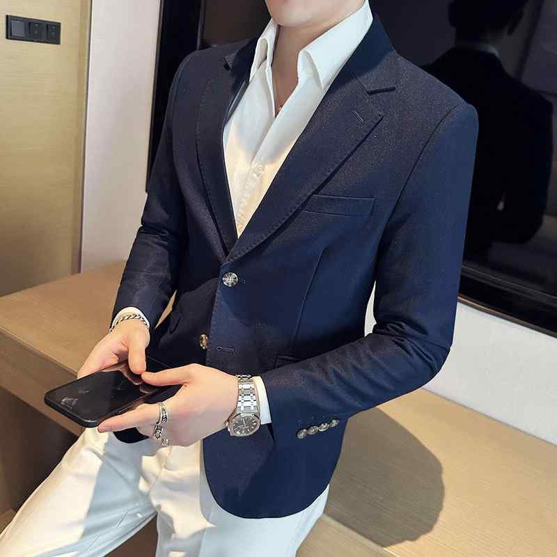 テーラードジャケット メンズ ノッチドラペル シングル 2つボタン スリムフィット パール光沢 ポリエス..