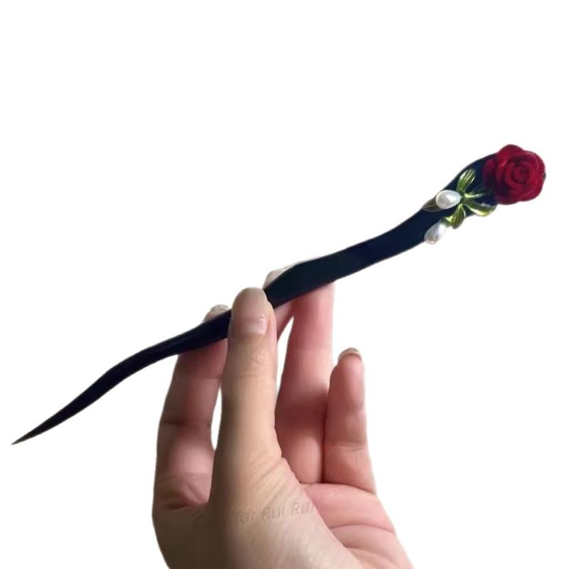 かんざし 女性用 木製 ローズモチーフ 簪 高級感 髪飾り アンティーク調 和装 華やか ヘアピン シンプル モダン レトロ まとめ髪 着物 浴衣 成人式 卒業式
