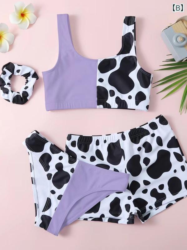 水着 キッズ 女の子 セパレート 3点セット レトロ ドット柄 切り替え 露出控えめ ...