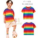 虹色Tシャツ ダンス衣装 キッズ 学生 半袖 Tシャツ 虹色 ストライプ柄 Tシャツ キッズ ダンスウェア 女の子 男の子 虹色Tシャツ 半袖 ステージ衣装 jazz 原宿系 体育祭 文化祭 学園祭 小学校 幼稚園 クラス活動 ドラム演出服 普段着 110 120 130 140 150 160 170 180(4)
