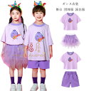 団体服 演出服 男女兼用 セットアップ パープル ダンス衣装 女の子(Tシャツ+スカート) 男の子(Tシャツ+ショーツ) かわいい ぶどう柄 Tシャツ 舞台 幼稚園 小学校 新作 人気 おしゃれ クラス活動 スポーツ大会 キッズダンス スウィート 体育祭 文化祭 学園祭 110-180