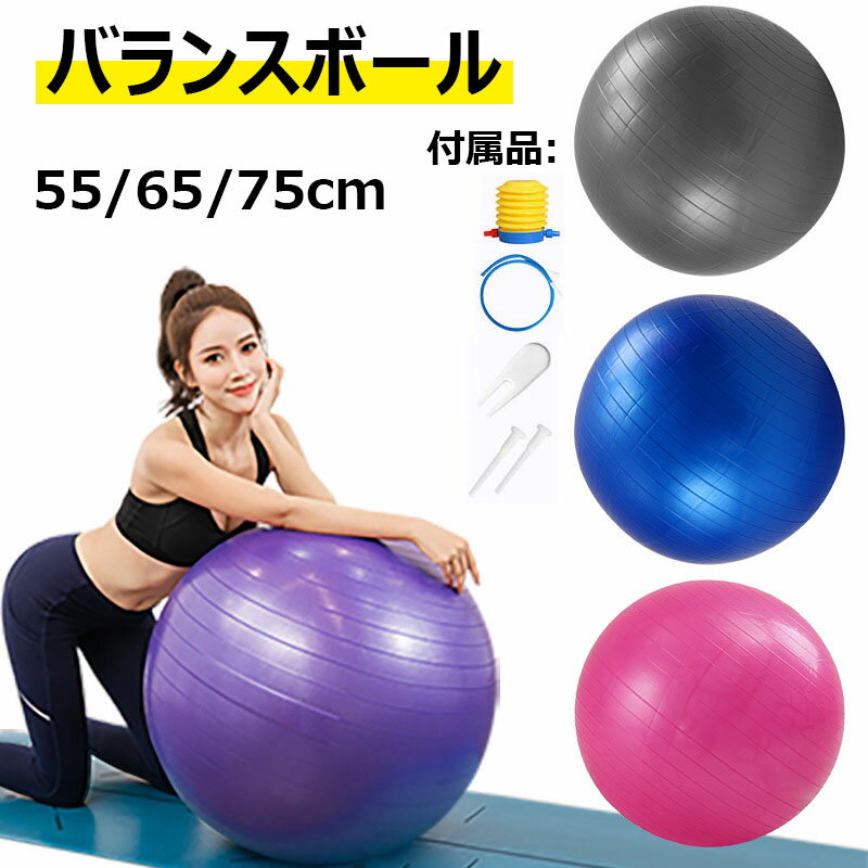 バランスボール ヨガボール 55cm/65cm/75cm エアポンプ付き 体幹トレーニング 美シェイプアップ エクササイズ ダイエット フィットネスボール バランス ボール ピラティスボール 椅子 産後 自宅 クッション ヨガ 耐荷重約300kg 付属品 全4色