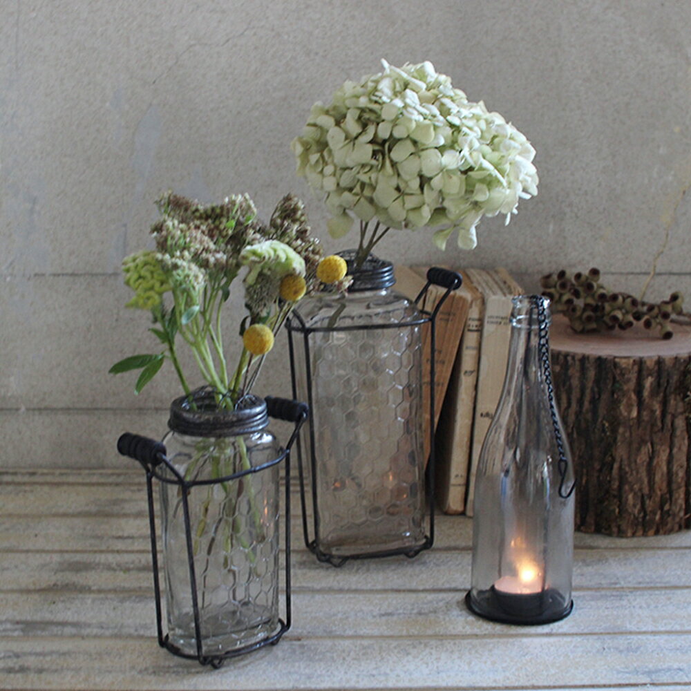 雑貨　【ZHGR1010】　キャンドルホルダー 　ワイヤーボトル(土台のみ2色セット) ハロウィン インテリア アンティーク お洒落 アイアン ガラス ブラック ホワイト