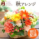 初秋限定 秋のフラワーバスケット 生花 バスケットアレンジ 【送料無料】ガーベラ りんどう マム バラ 花 フラワー 誕生日メッセージカード付き 記念日 お祝 プレゼント 敬老の日 【北海道・沖縄・離島及び離島はお届け不可】 FKAA