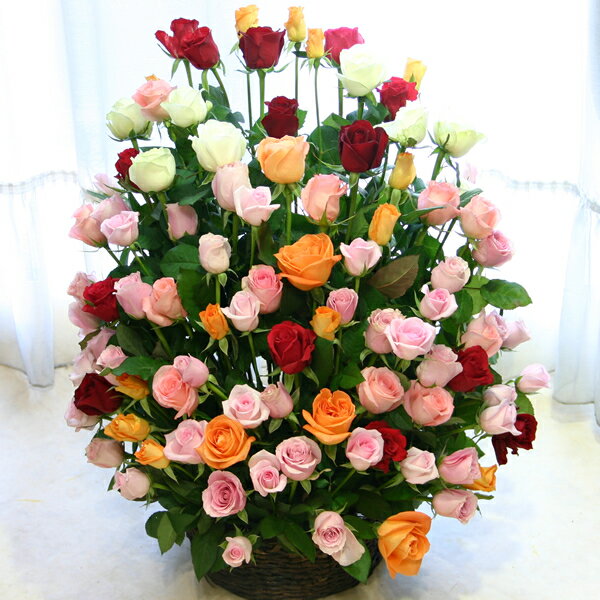 【送料無料】ミックスカラーのバラ100本のギフト用アレンジ(フラワーアレンジメント)【誕生日や発表会、記念日のお祝…