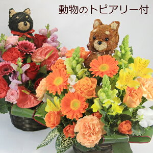 犬など動物のトピアリー(人形)と季節の花をアレンジしたフラワーギフト【フラワーアレンジメント】ペット ガーデン(トイプードル/柴犬/イヌ/ネコ/ウサギ/クマ)【母の日/誕生日や記念日のお祝い/お見舞いのプレゼント/ペットのお供えに】【送料無料/あす楽対応】