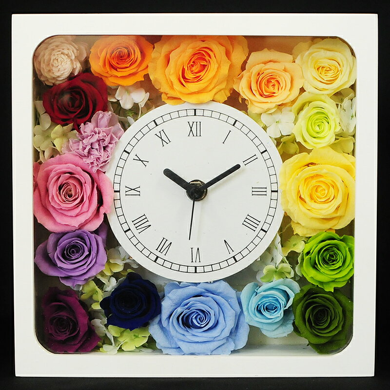花ギフト プリザーブドフラワー 花時計 スクエアホワイト 白四角 ギフト 贈り物 花 枯れ ない 誕生日プリザーブドフラワー 記念日 アレンジ エーデルワイス