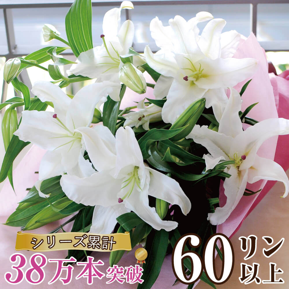 花束 誕生日 プレゼント ギフト 百合 ゆり お供え 白ユリ の 花束 大輪系 60輪以上 送料無料 結婚祝い 供養 仏花 エーデルワイス